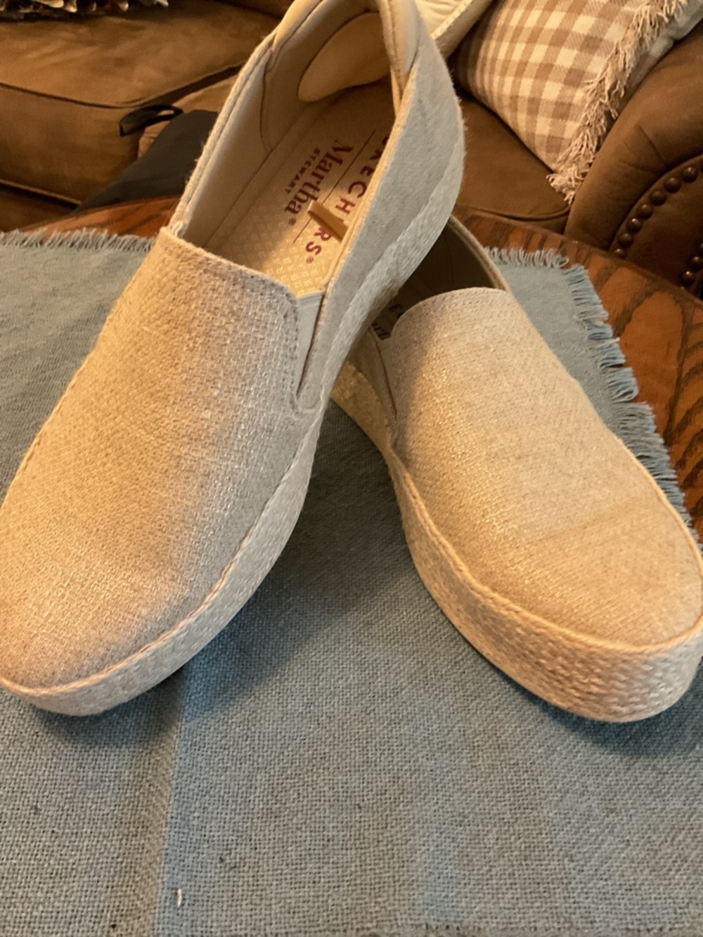 Skechers Martha Stewart Linen Espadrilles Slip-On Platform Size 9M Retail $89
